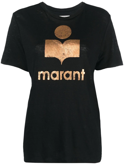 Isabel Marant Étoile Koldi Metallic Logo-print T-shirt In Black