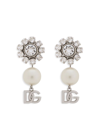 Dolce & Gabbana Rhinestone And Faux Pearl Dg Logo Clip-on Earrings In Silber