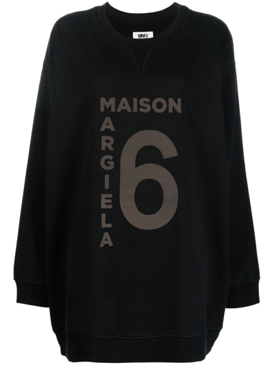 Mm6 Maison Margiela Oversize Crewneck Sweatshirt In Black