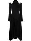 Khaite Dasa Cold-shoulder Paneled Pleated Stretch-jersey Halterneck Midi Dress In Schwarz