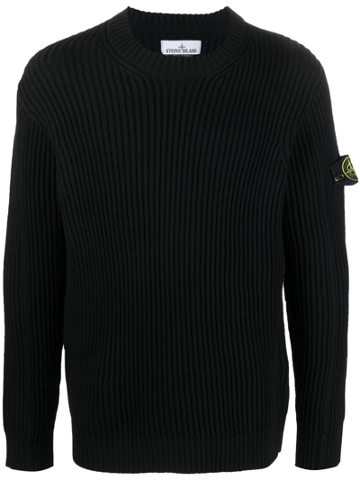 Stone Island Compass-patch Knitted Jumper In Black