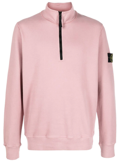 Stone Island Logo-patch Half-zip Sweatshirt In Pink