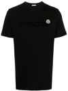 Moncler Men T-shirt With Flocked Cotton Logo In Schwarz