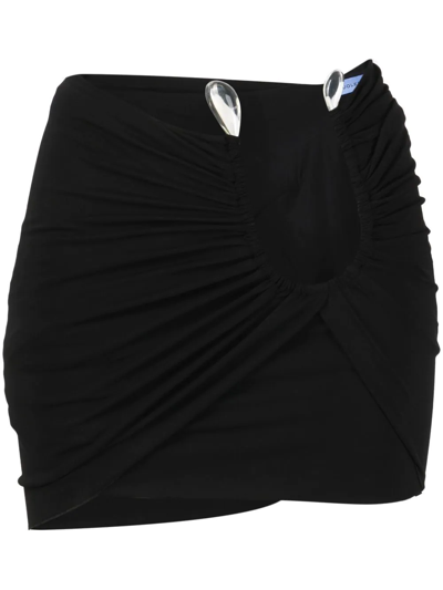 Mugler Ruched Viscose Blend Jersey Mini Skirt In Black
