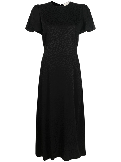 Michael Michael Kors Leopard-print Short-sleeve Dress In Black