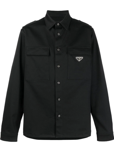 Prada Logo Long-sleeve Shirt In Black