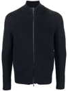 Drumohr Ribbed Knit Zipped Cardigan In Blau