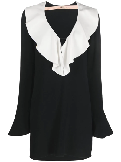 N°21 Ruffled Long-sleeve Mini Dress In Black