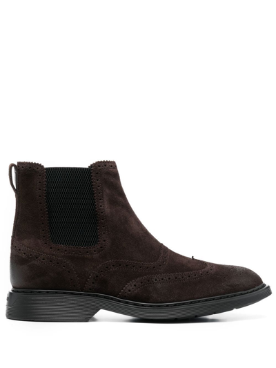 Hogan Slip-on Leather Chelsea Boots In Brown