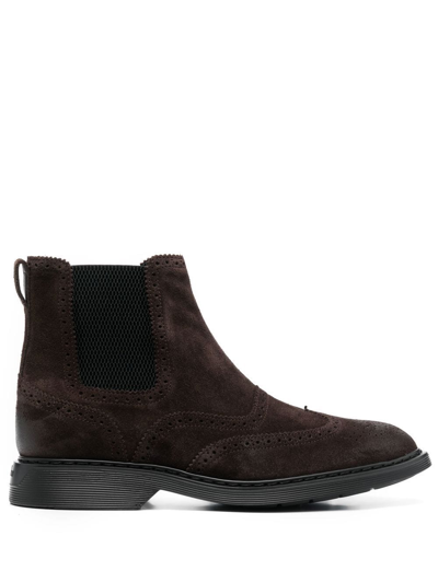 Hogan Slip-on Leather Chelsea Boots In Dark