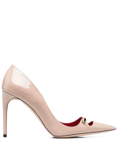 Hardot 90mm Bar-detail Patent Leather Pumps In Neutrals