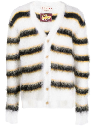 Marni Striped Mohair-blend Cardigan In White