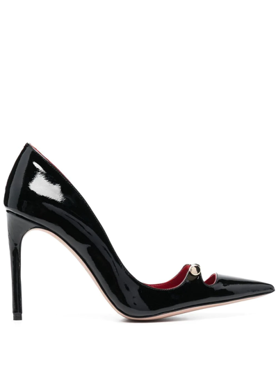 Hardot 110mm Bar-detail Patent Leather Pumps In Black