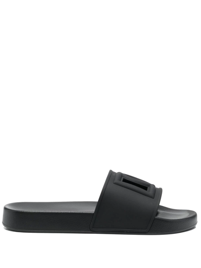 Dolce & Gabbana Black Cut-out Logo Sandals