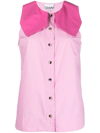 Ganni Block Cotton Poplin Sleeveless Shirt In Rosa