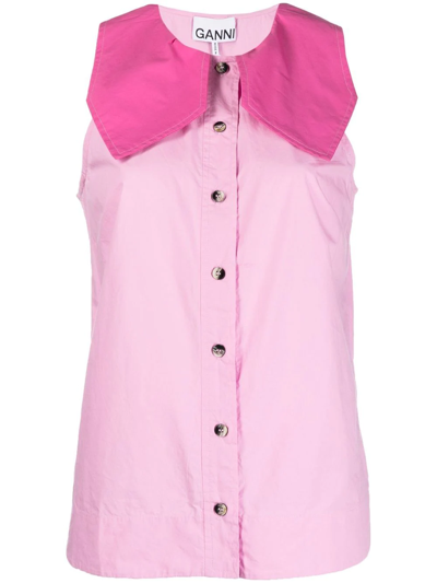 Ganni Sleeveless Button-front Vest In Rosa