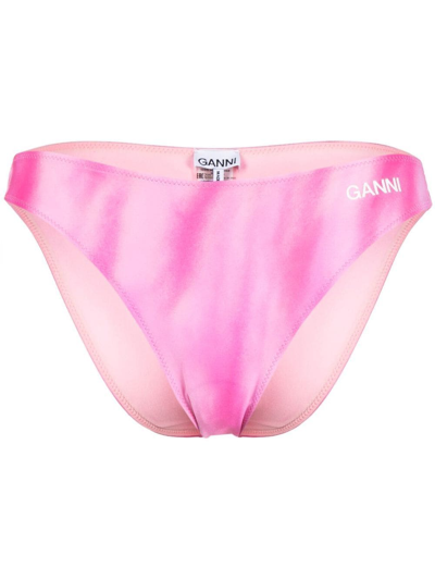 Ganni Logo-print Bikini Bottoms In Rosa