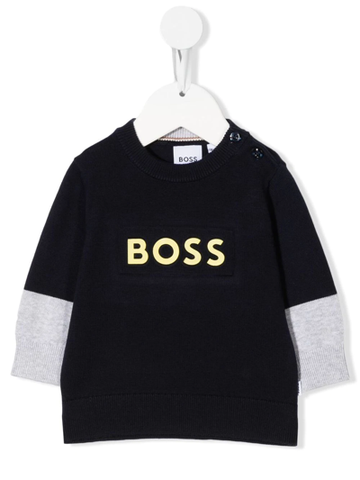 Bosswear Babies' Two-tone Logo-print Jumper In Blue