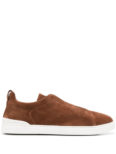 Z Zegna Slip-on Suede Sneakers In Brown