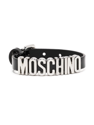 Moschino Logo-lettering Leather Bracelet In Black