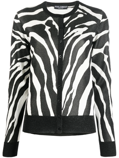 Dolce & Gabbana Metallic Zebra Jacquard Cardigan In Black