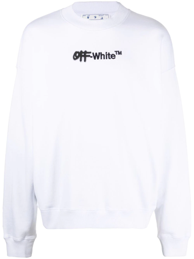 Off-white Logo Print Cotton Crewneck Sweatshirt In White