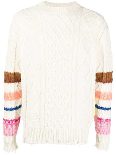 Barrow Sweater Unisex Off-white Cable Knit Sweater With Smile In Beige