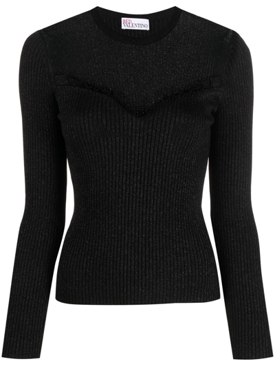 Red Valentino Point D'esprit-paneled Ribbed-knit Top In Schwarz