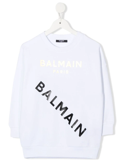 Balmain Kids' Logo-print Cotton Sweatshirt In Weiss