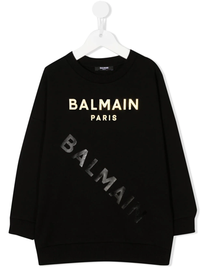 Balmain Teen Logo-print Cotton Sweatshirt In Nero