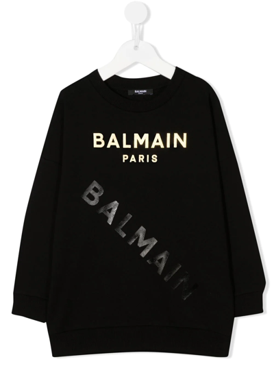 Balmain Teen Logo-print Cotton Sweatshirt In Black