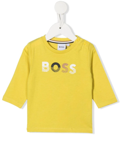 Bosswear Babies' Logo-print Cotton T-shirt In Gelb