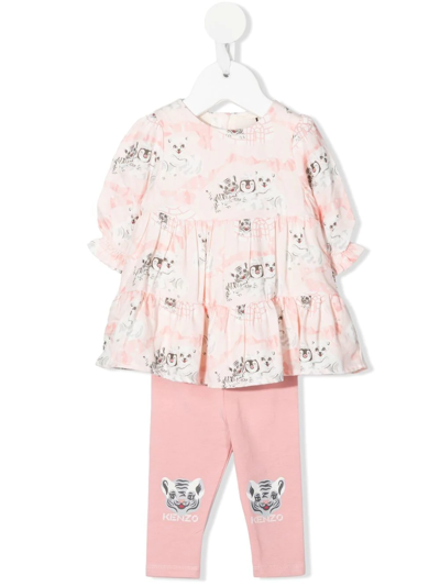 Kenzo Babies' Cubs Print Tracksuit Set In Pink
