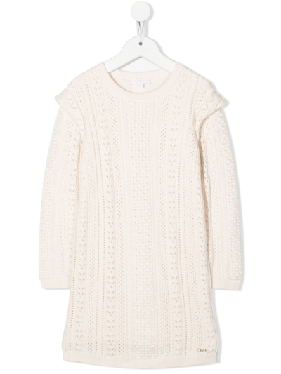 Chloé Kids' Pointelle-knit Midi Dress In White
