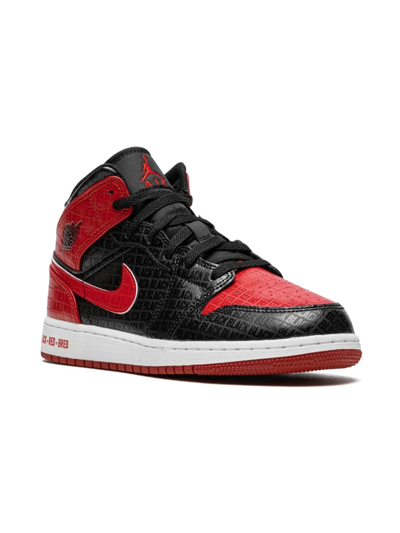 Jordan Air  1 Mid Ss Big Kids' Shoes In Black,white,gym Red
