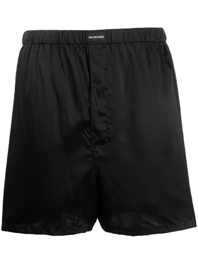 Balenciaga Logo-patch Silk Pyjama Shorts In Black