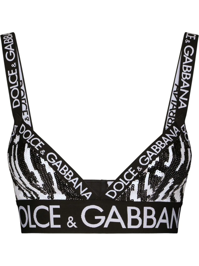 Dolce & Gabbana Zebra Embroidery Sequin Bra In Black