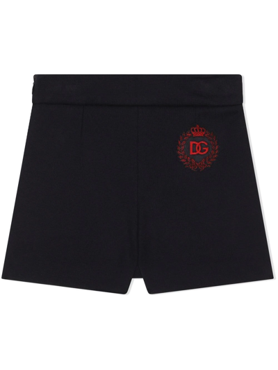 Dolce & Gabbana Kids' Logo-patch Cotton Shorts In Black