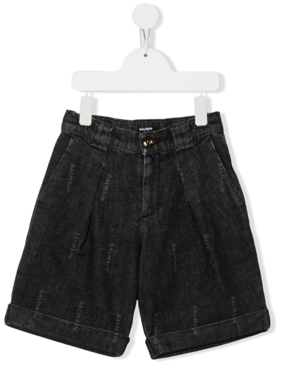 Balmain Teen Logo-print Denim Shorts In Black