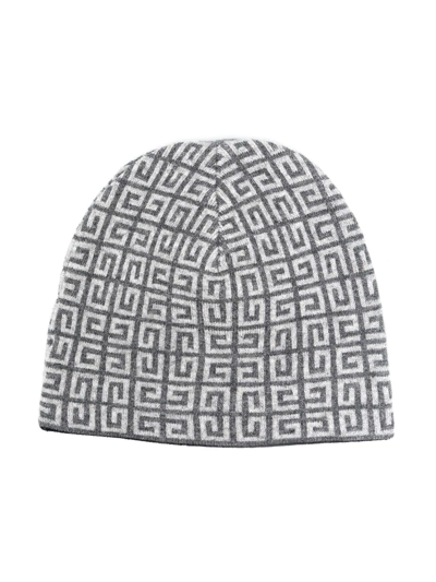 Givenchy Kids' Greca-print Wool-cashmere Hat In 灰色