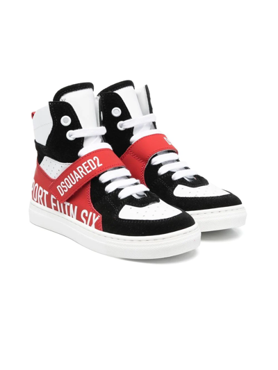 Dsquared2 Kids' Leather Panelled High-top Trainers In Black