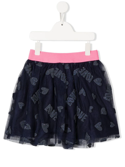 Billieblush Kids' Tulle Love-print Skirt In Blue