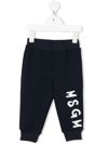 Msgm Kids Black Logo Lounge Pants In Blue