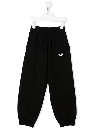 Chiara Ferragni Kids' Eye-embroidery Tapered Trousers In Black