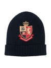 Dolce & Gabbana Ribbed Knit Hat With Heraldic Patch In Blue