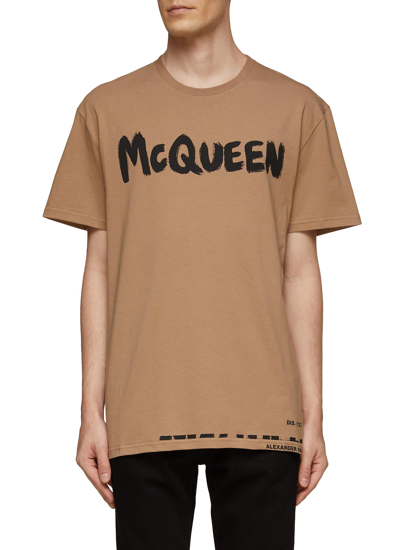 Alexander Mcqueen Short Sleeve Graffiti Logo Cotton T-shirt In Neutral