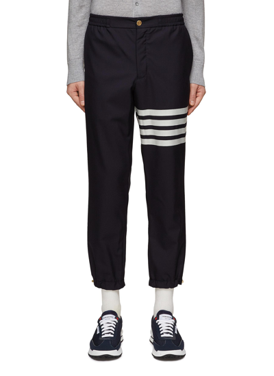 Thom Browne 4-bar Print Drawcord Hem Wool Track Pants In Blue