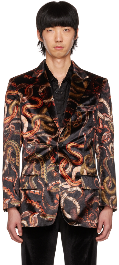 Lu'u Dan Black Snake Print Blazer In All Over Snake Print