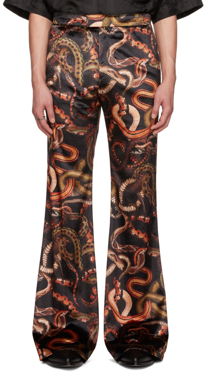 Lu'u Dan Black Snake Print 70's Bellbottom Trousers In All Over Snake Print