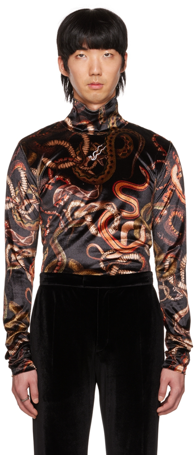 Lu'u Dan Black Snake Print Turtleneck In All Over Snake Print